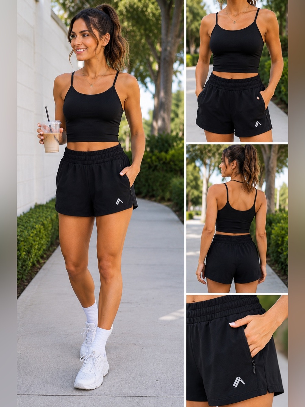 Alphalete Black Athletic Lounge Shorts Zip Pockets